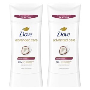 Dove Advanced Care Antiperspirant Caring Coconut, 2 Count Deodorant Stick for Women, for 48 Hour Protection And Soft And Comfortable Underarms, 2.6 oz